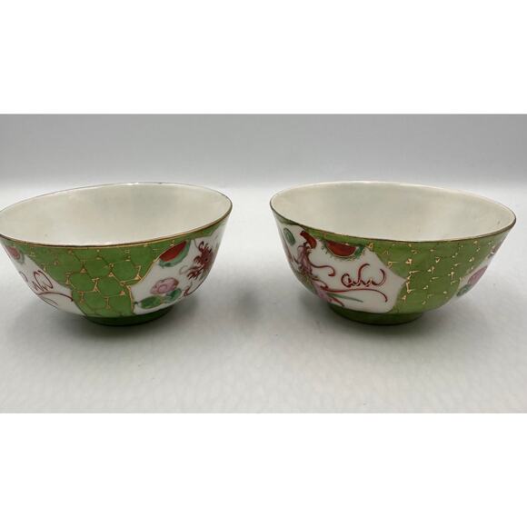 Antique Chinese Porcelain Dragon & Phoenix Soup Rice Bowls - Picture 10 of 11